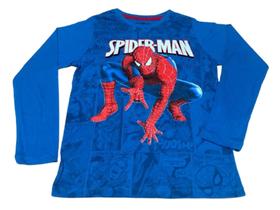 Camiseta Infantil Manga Longa Menino Homem Aranha Azul