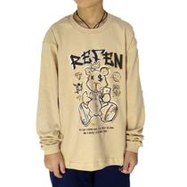 Camiseta Infantil Manga Longa Refen Grafitti Bear Bege