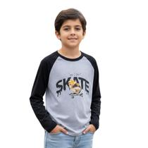 Camiseta Infantil Manga Longa Skate 10 ao 14 Meninos -