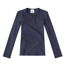 Camiseta Infantil Manga Longa Tamanho 6 14 18 Inverno Feminina Tecido Canelado Azul - Malwee Kids