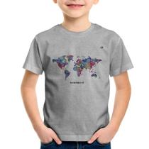 Camiseta Infantil Mapa mundi mosaico - Foca na Moda