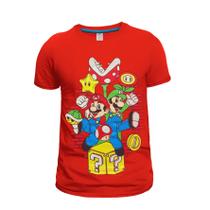 Camiseta infantil Mario bros e Luigi 100% algodão com ribana