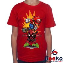 Camiseta Infantil Mario e Deadpool 100% Algodão Super Mario Bros Geeko