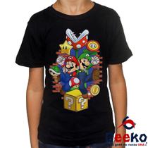 Camiseta Infantil Mario e Luigi 100% Algodão - Super Mario Bros - Geeko