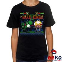 Camiseta Infantil Mario Kombat 100% Algodão Super Mario Bros Mortal Kombat Geeko