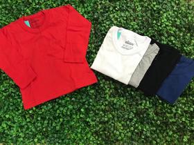 Camiseta Infantil Masc Manga Longa Lisa Gola V