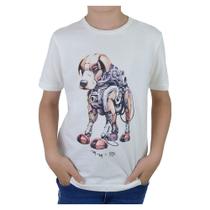 Camiseta Infantil Masculina King&Joe MC Cão Robô Off White Camiseta Infantil Masculina King&Joe MC Cão Robô Off White