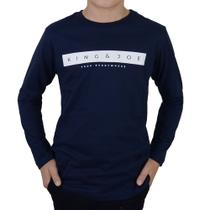 Camiseta Infantil Masculina KingJoe ML Logomania Marinho CA1010