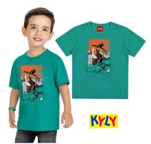 Camiseta Infantil Masculino Manga Curta em Meia Malha Skatista Verde Kyly