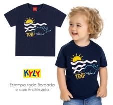 Camiseta Infantil Masculino Manga Curta em Meia Malha Trip Marinho Kyly Camiseta Infantil Masculino Manga Curta em Meia Malha Trip Marinho Kyly