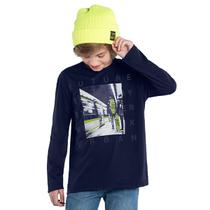 Camiseta Infantil Meia Malha Manga Longa Azul Marinho Future Urban Kyly