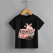 Camiseta Infantil Menina Caminhão Rosa Coelhinho Personalizada 100% Algodão Premium