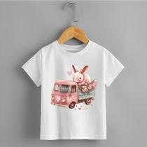 Camiseta Infantil Menina Caminhão Rosa Coelhinho Personalizada 100% Algodão Premium