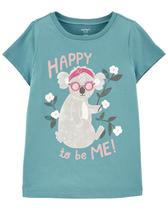 Camiseta Infantil Menina Coala Happy To Be Me Azul Oshkosh