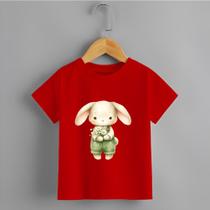 Camiseta Infantil Menina Coelhinha Verde Margarida 100% Algodão