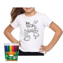 Camiseta infantil menina colorir unicórnio dia das crianças