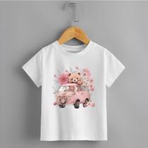 Camiseta Infantil Menina Combi Rosa Ursinho 100% Algodão Personalizada Camiseta Infantil Menina Combi Rosa Ursinho 100% Algodão Personalizada