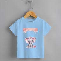Camiseta Infantil Menina Elefante Chuva Rosa Personalizada Modinha Delicada Tecido Premium