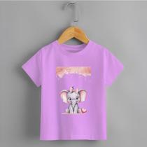 Camiseta Infantil Menina Elefante Chuva Rosa Personalizada Modinha Delicada Tecido Premium