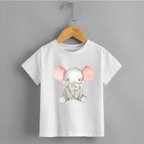 Camiseta Infantil Menina Elefante Sentado Tecido Premium Rosa Delicada