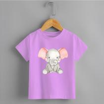 Camiseta Infantil Menina Elefante Sentado Tecido Premium Rosa Delicada