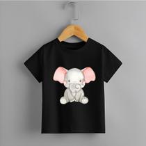 Camiseta Infantil Menina Elefante Sentado Tecido Premium Rosa Delicada