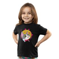 Camiseta Infantil Menina Gatinha Coração Manga Curta