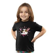 Camiseta Infantil Menina Gatinha Feliz Manga Curta
