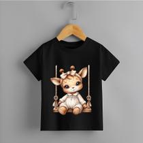 Camiseta Infantil Menina Girafa no Balanço Blusa 100% Algodão