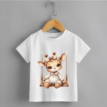 Camiseta Infantil Menina Girafa no Balanço Blusa 100% Algodão