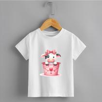 Camiseta Infantil Menina Leiteira Rosa Vaquinha Personalizada