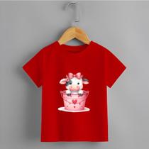 Camiseta Infantil Menina Leiteira Rosa Vaquinha Personalizada