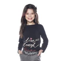 Camiseta Infantil Menina Manga Longa Preta Live Dream