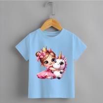 Camiseta Infantil Menina Princesa e Unicórnio Blusa 100% Algodão Menina