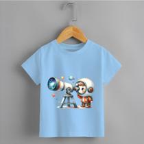 Camiseta Infantil Menino Blusa Astronauta e telescópio 100% Algodão