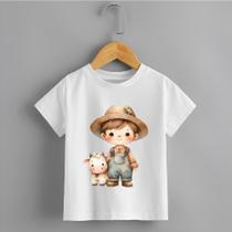 Camiseta Infantil Menino Fazendeiro Vaquinha Personalizada Tecido Premium