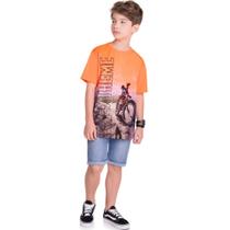 Camiseta Infantil Menino Laranja Neon Tam 4 a 8 - Kyly