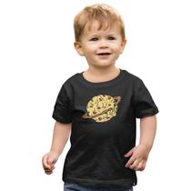 Camiseta Infantil Menino Menina Planeta Pizza Saturno