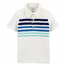 Camiseta Infantil Menino Polo Off White Com Listras Carter's
