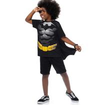 Camiseta Infantil Menino Verão Batman Com Capa Produto Oficial Tam 4 a 10 - Fakini