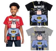 Camiseta infantil meninos batman manga curta licenciada