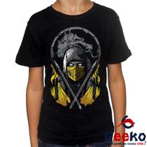 Camiseta Infantil Mortal Kombat 100% Algodão Scorpion Geeko