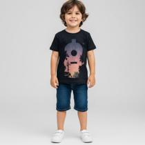 Camiseta Infantil Ogochi Estampa Violão Preta 2/8 anos Slim