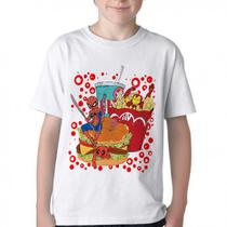 Camiseta Infantil ou adulto fast food com super heróis Blusa Criança todos tamanhos