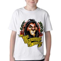 Camiseta Infantil ou adulto Rei Leão Scar cercado por idiotas Blusa Criança todos tamanhos