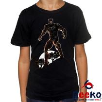 Camiseta Infantil Pantera Negra 100% Algodão The Black Panther Geeko