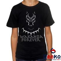 Camiseta Infantil Pantera Negra 100% Algodão The Black Panther Wakanda Forever Geeko Camiseta Infantil Pantera Negra 100% Algodão The Black Panther Wakanda Forever Geeko