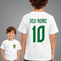 Camiseta Infantil Personalizada Nome e Numero Futebol Brasil Algodão Premium