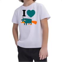 Camiseta Infantil Phineas e Ferb Eu amo Perry Camiseta Infantil Phineas e Ferb Eu amo Perry