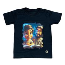Camiseta Infantil Preta Amigo Jesus Algodão Penteado Premium, Estampas Exclusivas Camiseta Infantil Preta Amigo Jesus Algodão Penteado Premium, Estampas Exclusivas